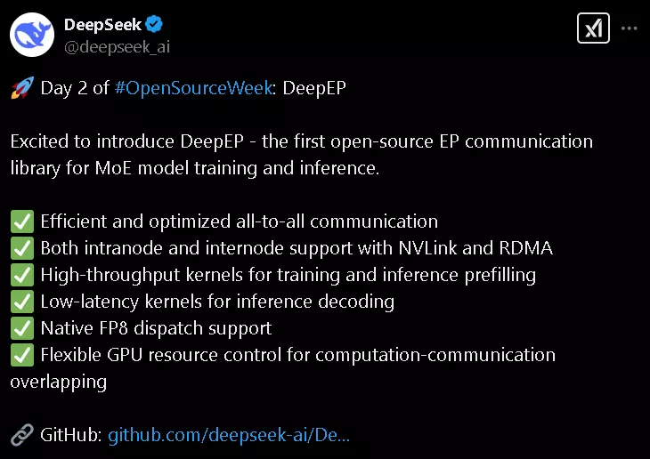 DeepSeek 推出了 DeepEP，MoE 模型訓練的秘密武器